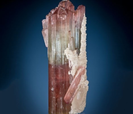 GIA collection# 23771. Tourmaline group from Himalaya mine, Mesa Grande, CA, USA. Gift of William F. Larson.